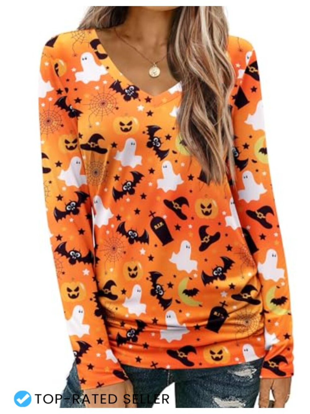Womens Long Sleeve V Neck Tee Soft Stretchy Polyester Spandex Casual Basic T